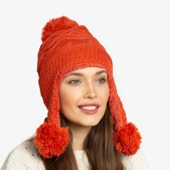 Royalfashion Pomarańczowa damska ocieplana czapka z pomponami
