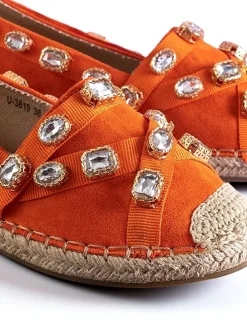 Royalfashion Pomarańczowe damskie espadryle z kryształkami Wamba