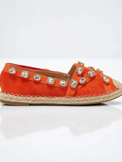 Royalfashion Pomarańczowe damskie espadryle z kryształkami Wamba