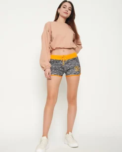 Royalfashion Pomarańczowo-czarne damskie sportowe krótkie spodenki