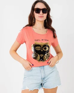 Royalfashion Pomarańczowy damski t-shirt z cekinami