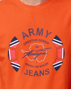 Royalfashion Pomarańczowy męski t-shirt z nadrukiem