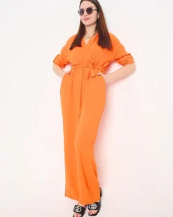 Royalfashion Pomarańczowy długi kombinezon damski
