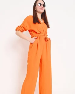 Royalfashion Pomarańczowy długi kombinezon damski