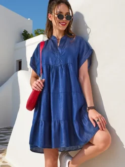 Royalfashion Przeszywana damska tunika a'la sukienka typu jeansowa