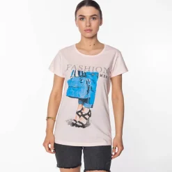 Royalfashion Pudrowa damska koszulka z nadrukiem
