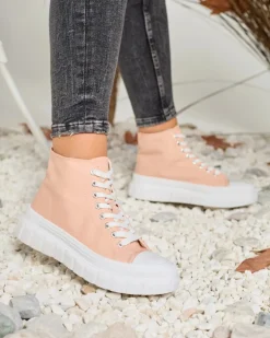 Royalfashion Pudrowe damskie wysokie trampki Ates Sneakers