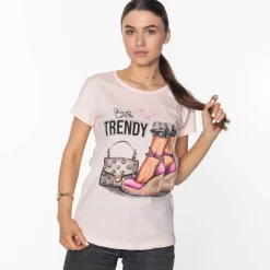 Royalfashion Różowa damska koszulka z nadrukiem