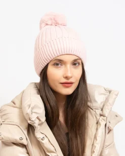 Royalfashion Różowa damska ocieplana czapka z pomponem