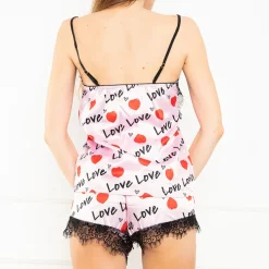 Royalfashion Różowa damska piżama z printem 2- częściowa