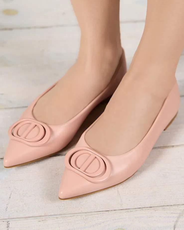 Royalfashion Różowe baleriny damskie w szpic z ozdobą na nosku Manico
