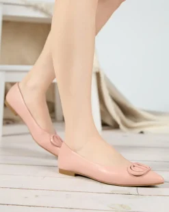 Royalfashion Różowe baleriny damskie w szpic z ozdobą na nosku Manico