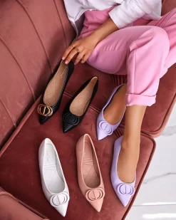 Royalfashion Różowe baleriny damskie w szpic z ozdobą na nosku Manico