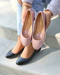 Royalfashion Różowe damskie lakierowane baleriny Fama