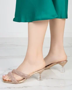 Royalfashion Różowe damskie klapki na niskim obcasie Teroo