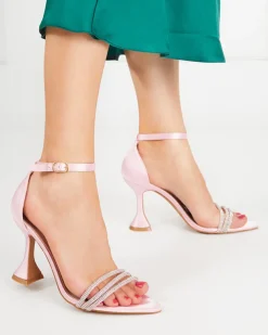 Royalfashion Różowe damskie sandałki na szpilce z ozdobnymi cyrkoniami Manestri