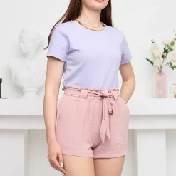 Royalfashion Różowe damskie materiałowe krótkie spodenki