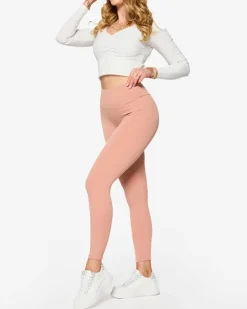 Royalfashion Różowe damskie prążkowane legginsy