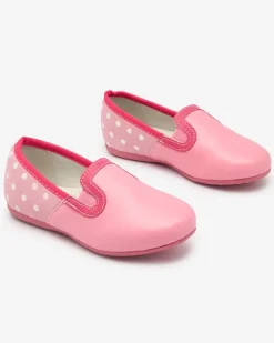 Royalfashion Różowe dziewczęce półbuty z eko skóry w groszki Rellme