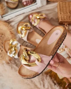 Royalfashion Różowe klapki damskie z ozdobą Sofig