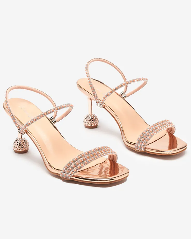 Royalfashion Różowo- złote lakierowane klapki na niskim obcasie Lakopi