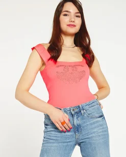 Royalfashion Różowy damski top z cyrkoniami