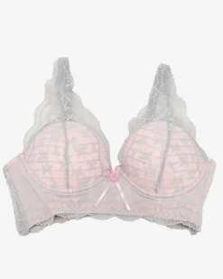 Royalfashion Różowy damski biustonosz z szarą koronką