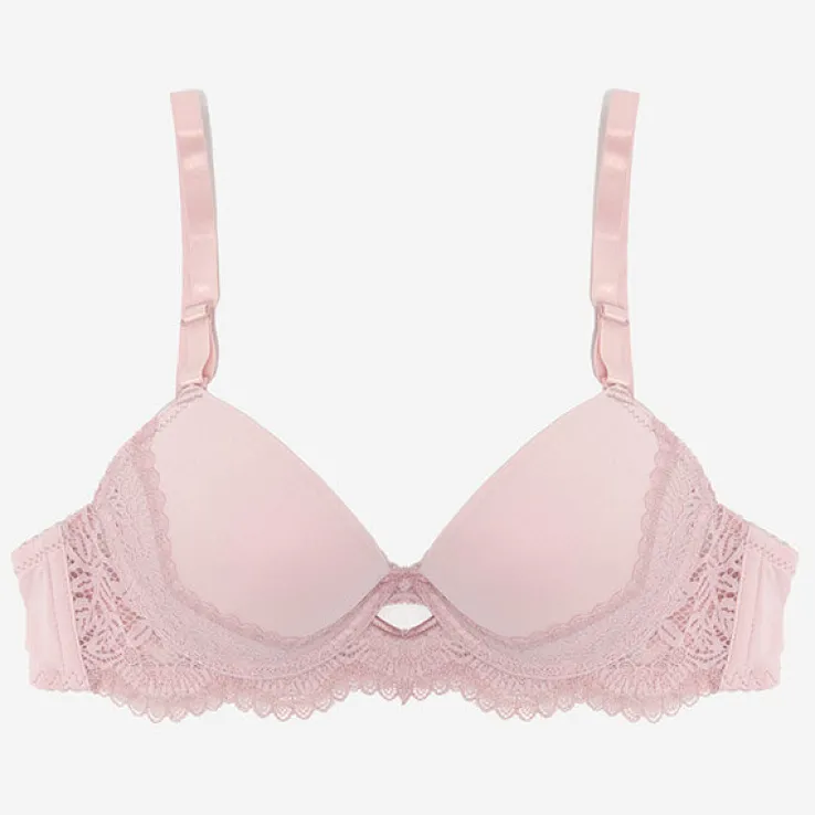 Royalfashion Różowy damski biustonosz z dodatkiem koronki