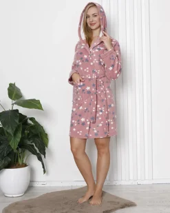 Royalfashion Różowy damski szlafrok w gwiazdki