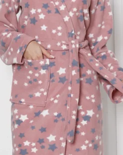 Royalfashion Różowy damski szlafrok w gwiazdki