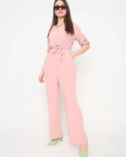 Royalfashion Różowy długi kombinezon damski