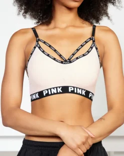 Royalfashion Różowy sportowy stanik damski z napisami