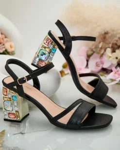 Royalfashion Sandały damskie na słupku z kryształkami Solepte