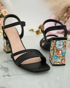 Royalfashion Sandały damskie na słupku z kryształkami Solepte