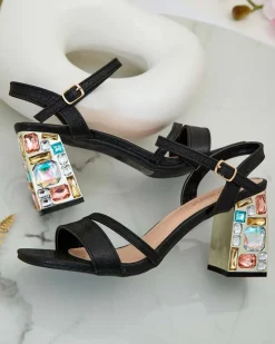 Royalfashion Sandały damskie na słupku z kryształkami Solepte