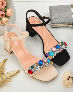 Royalfashion Sandały damskie na słupku z kryształkami Osdar