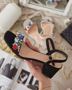 Royalfashion Sandały damskie na słupku z kryształkami Osdar