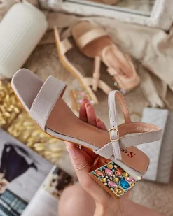 Royalfashion Sandały damskie na słupku z kryształkami Ohvare