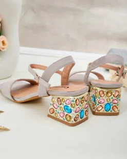 Royalfashion Sandały damskie na słupku z kryształkami Ohvare