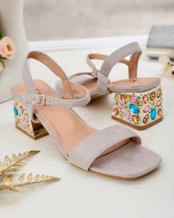 Royalfashion Sandały damskie na słupku z kryształkami Ohvare