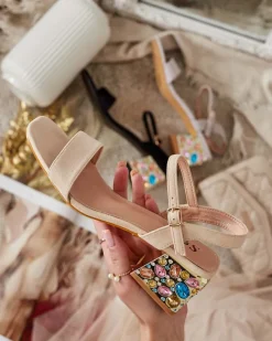 Royalfashion Sandały damskie na słupku z kryształkami Ohvare