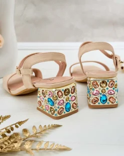 Royalfashion Sandały damskie na słupku z kryształkami Ohvare