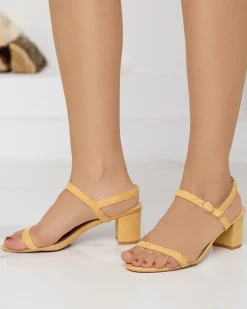 Royalfashion Sandały damskie na słupku w kolorze żółtym Usopi