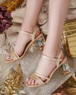 Royalfashion Sandały damskie na słupku z kryształkami Solepte