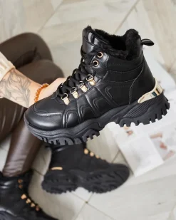 Royalfashion Sneakersy damskie z futerkiem w kolorze czarnym Megigna