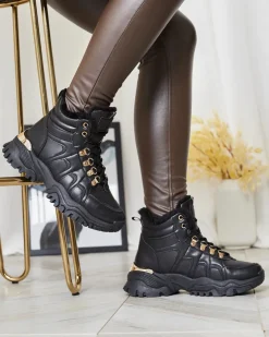 Royalfashion Sneakersy damskie z futerkiem w kolorze czarnym Megigna