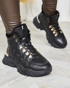 Royalfashion Sneakersy damskie z futerkiem w kolorze czarnym Megigna