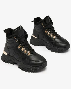 Royalfashion Sneakersy damskie z futerkiem w kolorze czarnym Megigna