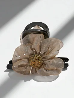 Royalfashion Spinka do włosów z tiulowym kwiatem i brokatowym środkiem