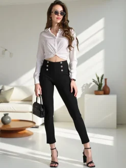 Royalfashion Spodnie typu tregginsy damskie z ozdobnymi guzikami